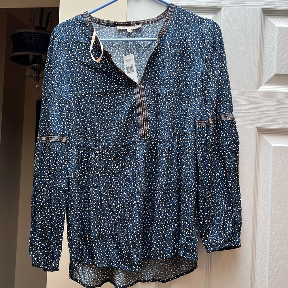 My Danielle blouse Animal Print top sz Small boho Balloon sleeves NWT